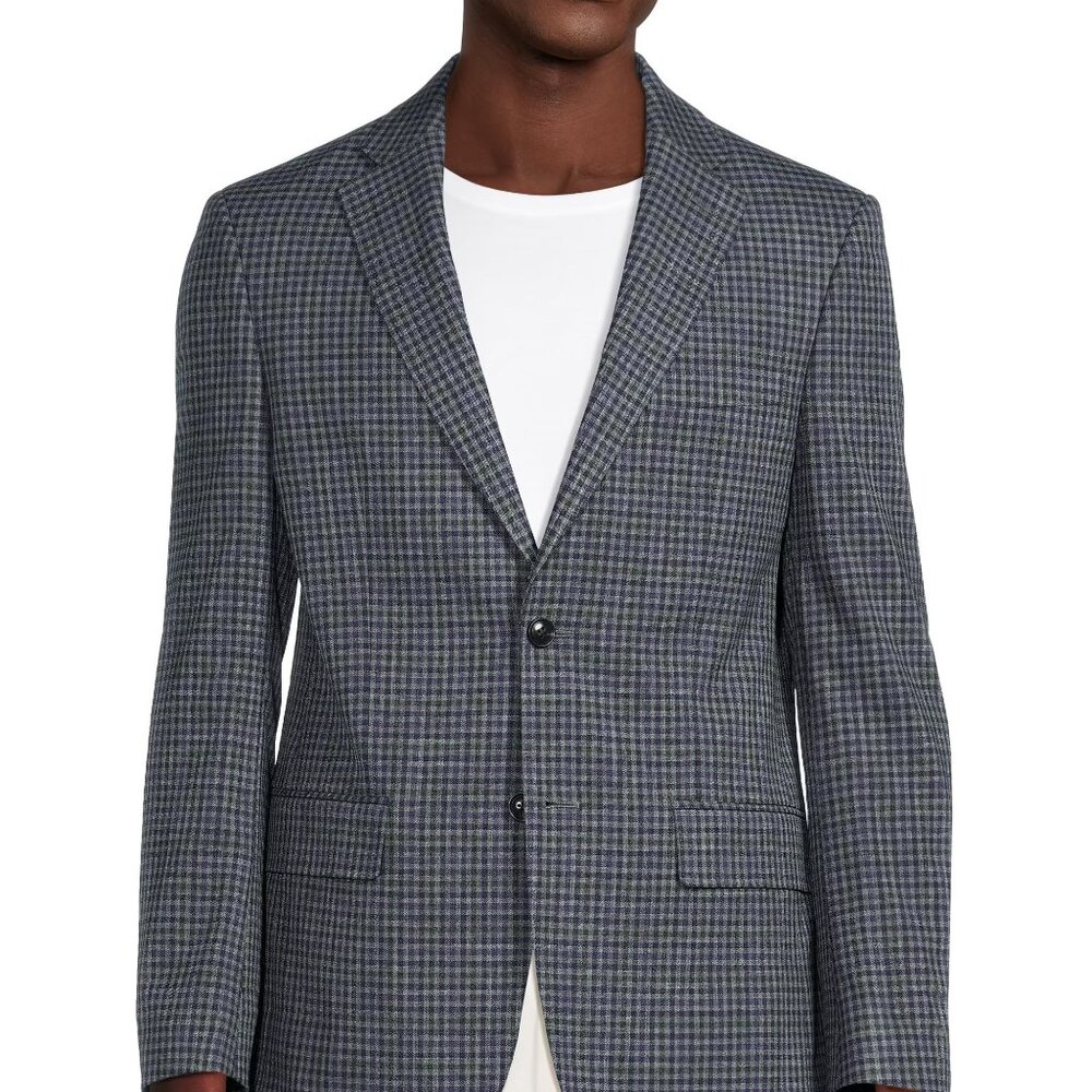 Tommy Hilfiger Checked Wool-Blend Modern-Fit Sport Coat – Blue/Grey
